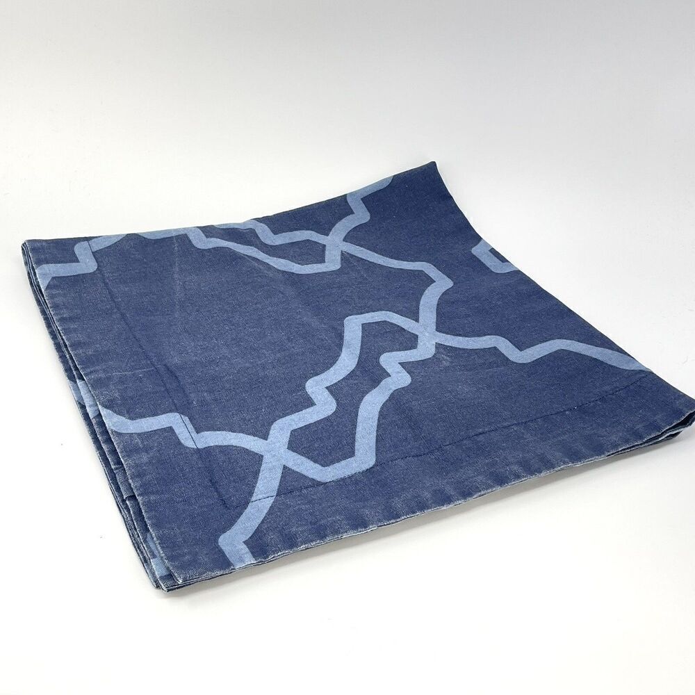 Pottery Barn Euro Pillow Sham Blue Trisha Geo Cotton Linen